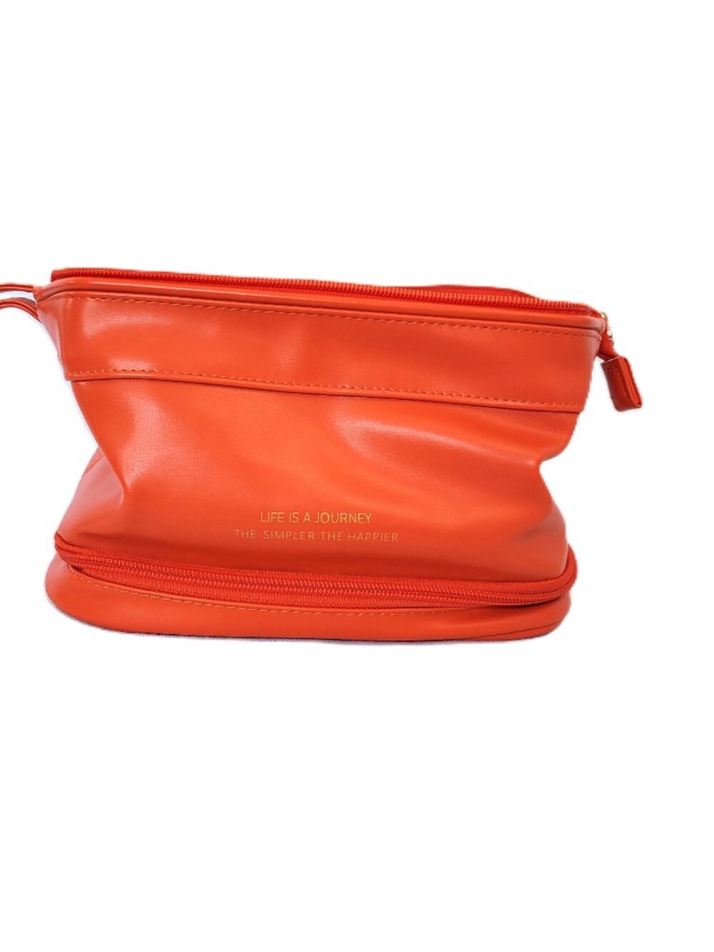 Abiudeng Large Orange Faux Leather Travel Makeup Bag Toiletry Organizer